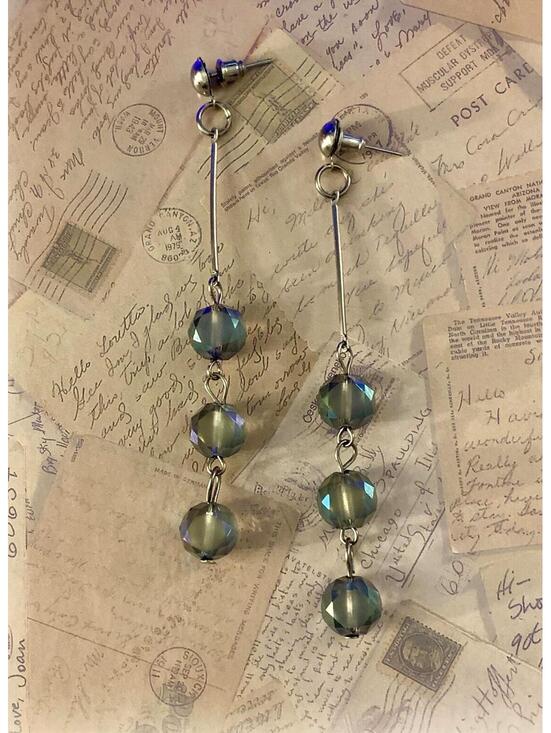 Jewelry - Vintage Extra Long Iridescent Faceted Bead Linear Drop Earrings